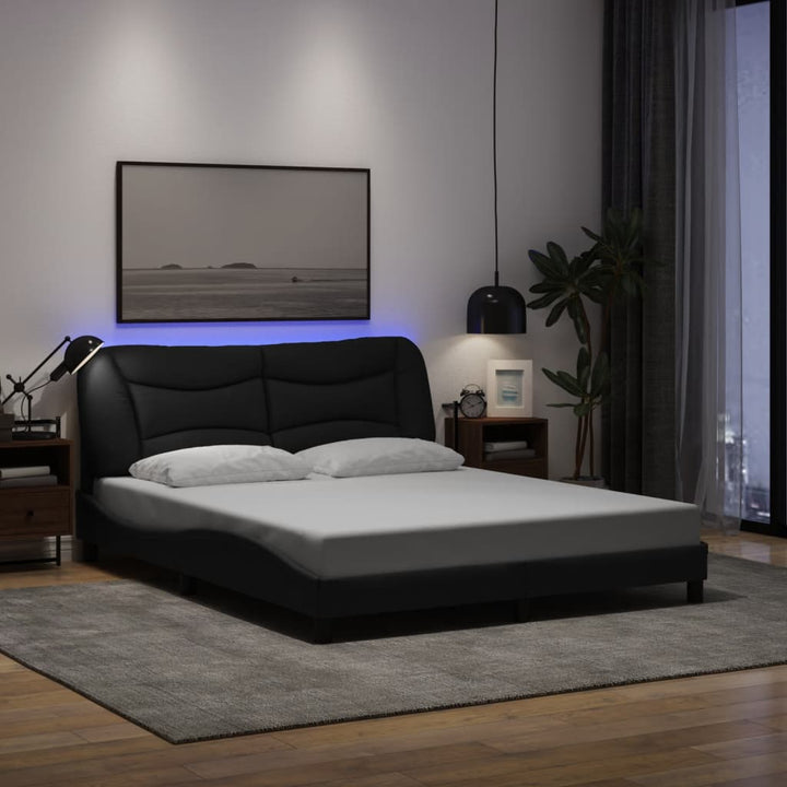 Bed Frame With Led Without Mattress &amp;quot;Hvar&amp;quot; Dark Brown Fabric