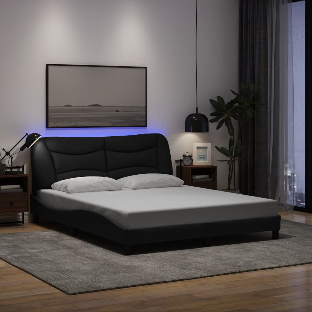 Bed Frame With Led Without Mattress &amp;quot;Hvar&amp;quot; Dark Brown Fabric
