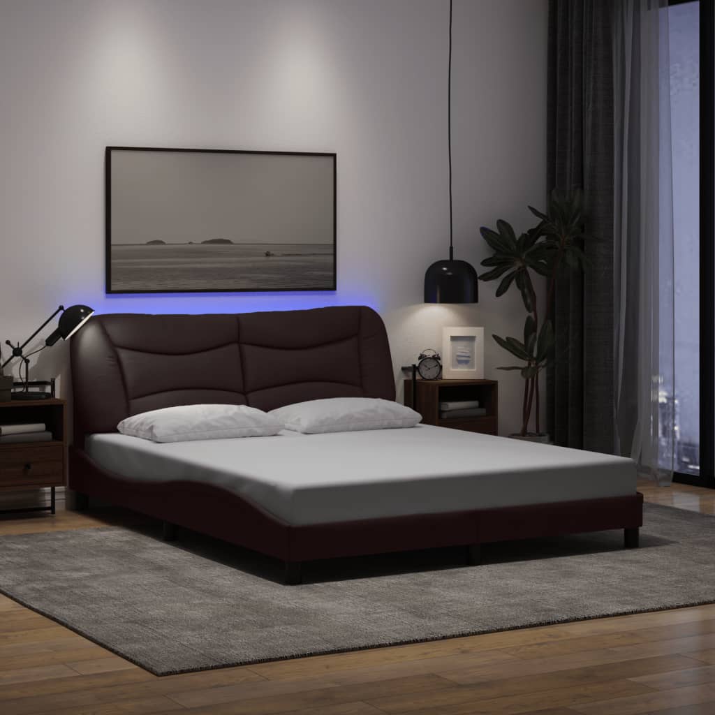 Bed Frame With Led Without Mattress &amp;quot;Hvar&amp;quot; Dark Brown Fabric