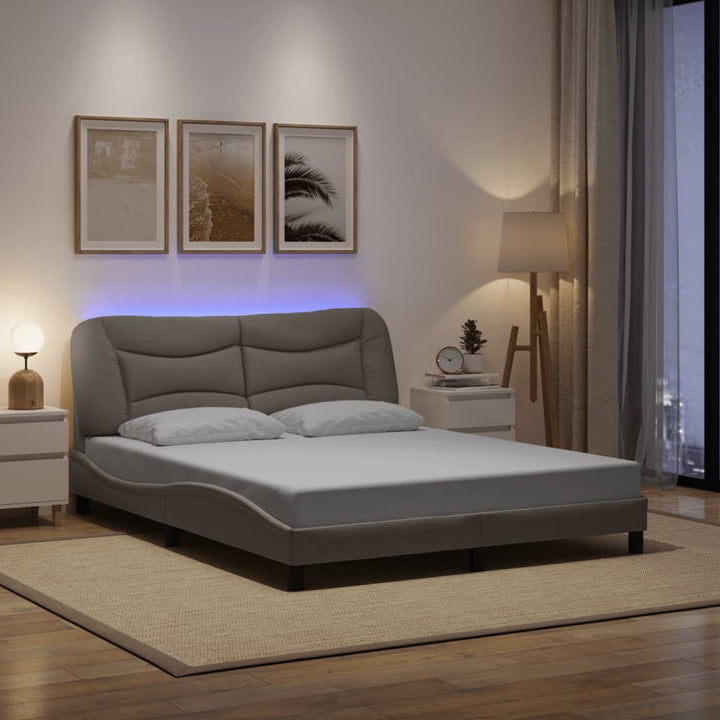 Bed Frame With Led Without Mattress &amp;quot;Hvar&amp;quot; Dark Brown Fabric