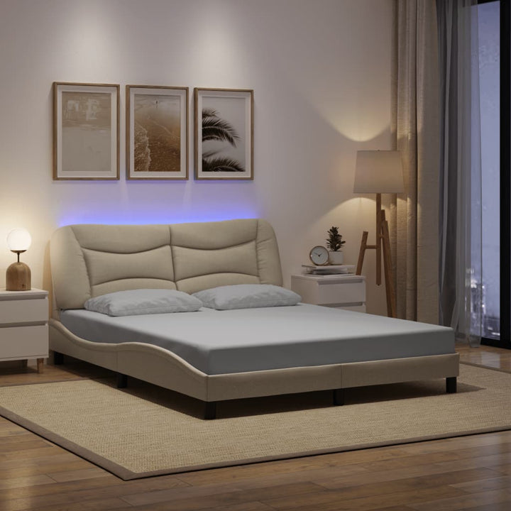 Bed Frame With Led Without Mattress &amp;quot;Hvar&amp;quot; Dark Brown Fabric