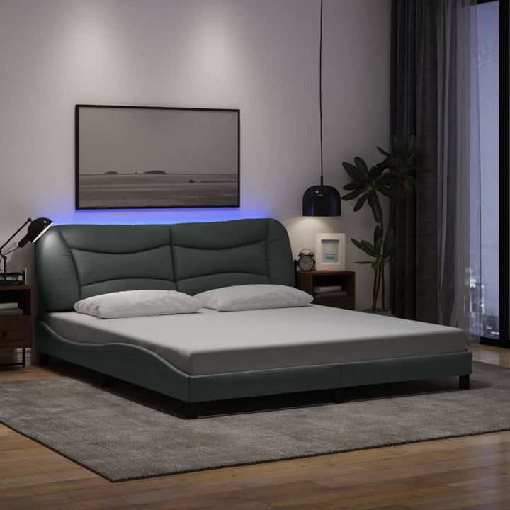 Bed Frame With Led Without Mattress &amp;quot;Hvar&amp;quot; Dark Brown Fabric
