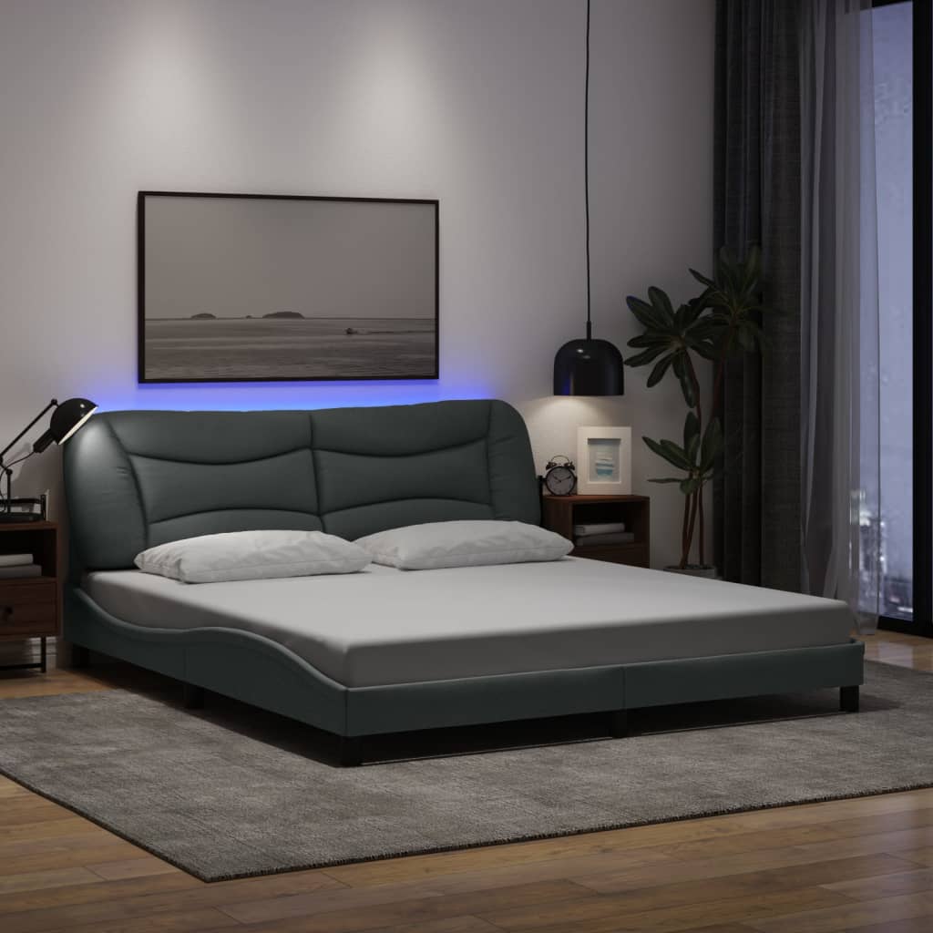 Bed Frame With Led Without Mattress &amp;quot;Hvar&amp;quot; Dark Brown Fabric