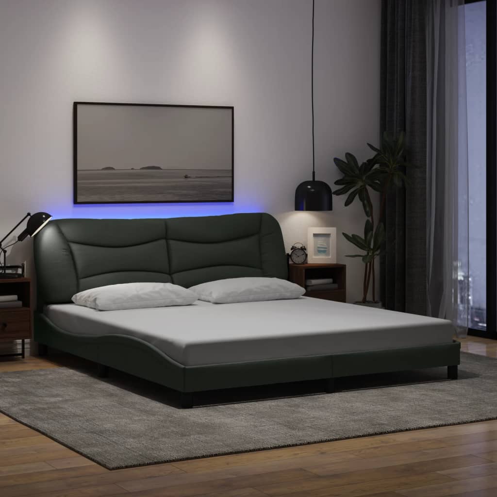 Bed Frame With Led Without Mattress &amp;quot;Hvar&amp;quot; Dark Brown Fabric