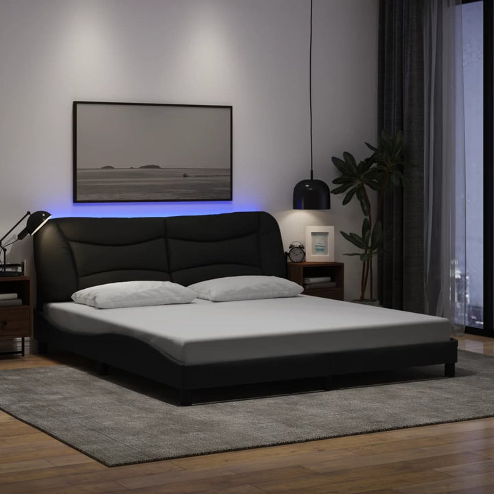 Bed Frame With Led Without Mattress &amp;quot;Hvar&amp;quot; Dark Brown Fabric