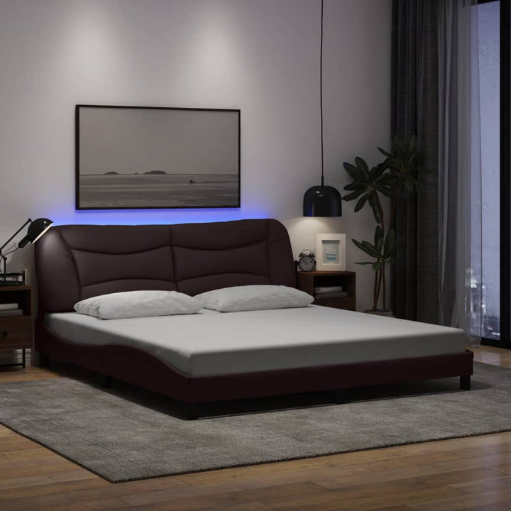 Bed Frame With Led Without Mattress &amp;quot;Hvar&amp;quot; Dark Brown Fabric