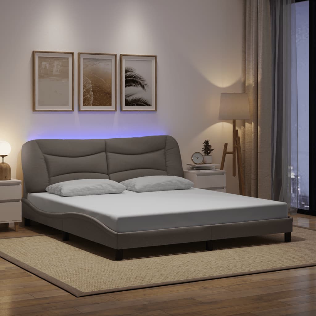 Bed Frame With Led Without Mattress &amp;quot;Hvar&amp;quot; Dark Brown Fabric