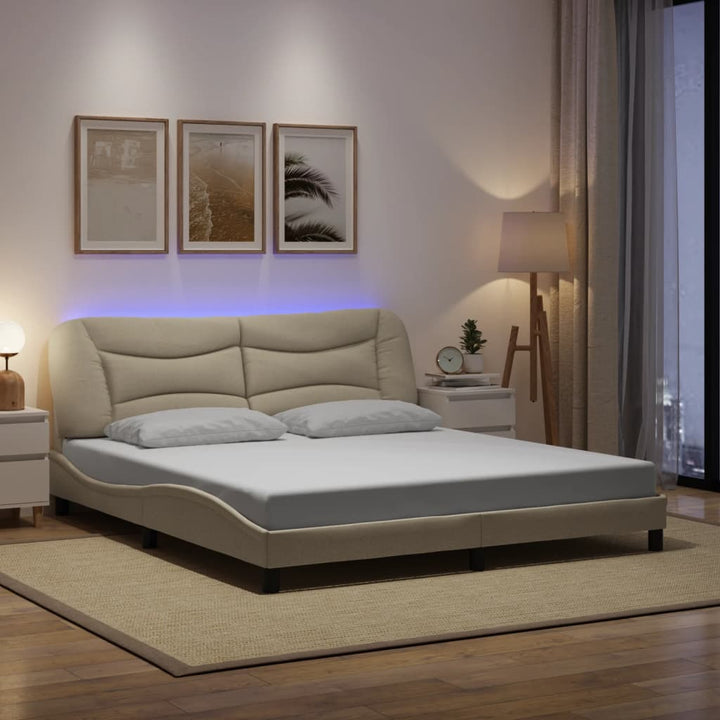 Bed Frame With Led Without Mattress &amp;quot;Hvar&amp;quot; Dark Brown Fabric