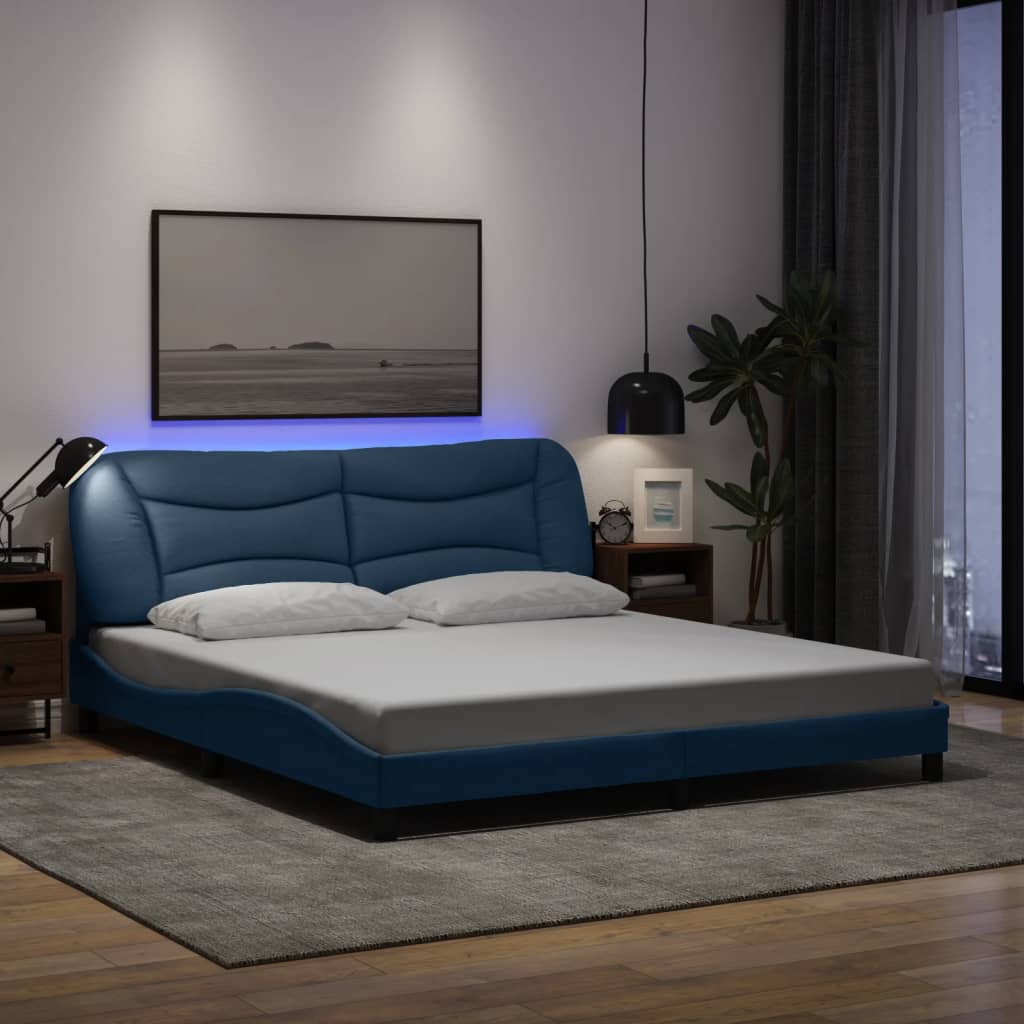 Bed Frame With Led Without Mattress &amp;quot;Hvar&amp;quot; Dark Brown Fabric