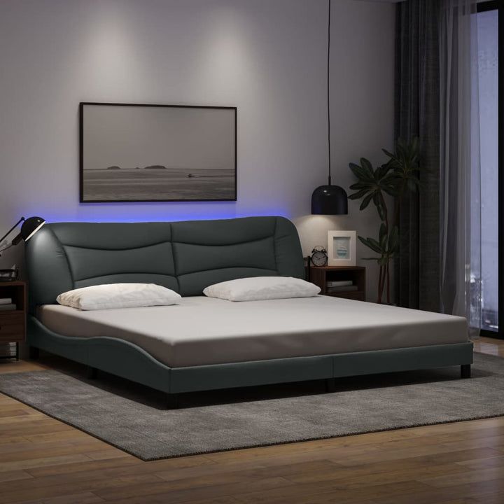 Bed Frame With Led Without Mattress &amp;quot;Hvar&amp;quot; Dark Brown Fabric