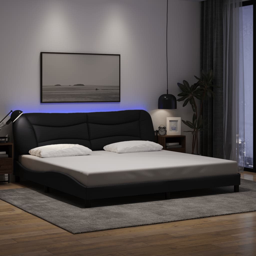 Bed Frame With Led Without Mattress &amp;quot;Hvar&amp;quot; Dark Brown Fabric