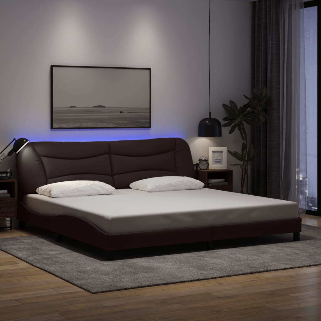 Bed Frame With Led Without Mattress &amp;quot;Hvar&amp;quot; Dark Brown Fabric