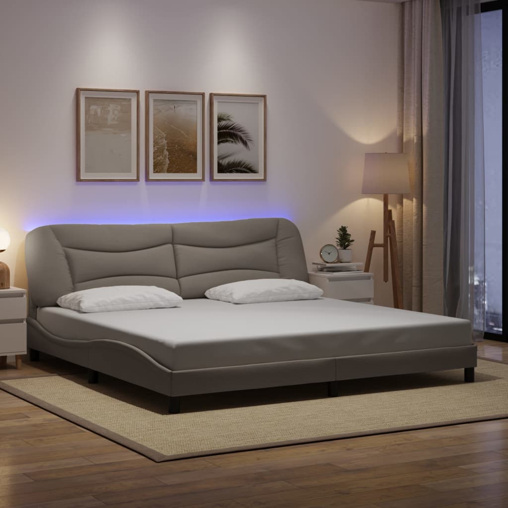 Bed Frame With Led Without Mattress &amp;quot;Hvar&amp;quot; Dark Brown Fabric