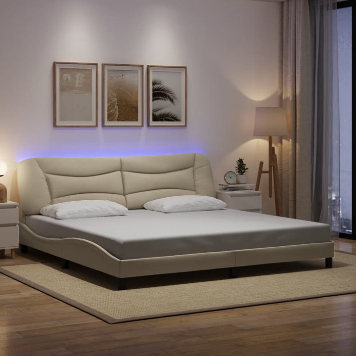 Bed Frame With Led Without Mattress &amp;quot;Hvar&amp;quot; Dark Brown Fabric