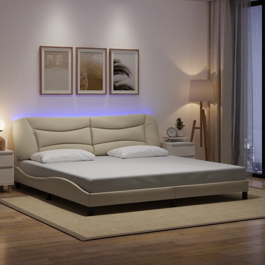 Bed Frame With Led Without Mattress &amp;quot;Hvar&amp;quot; Dark Brown Fabric