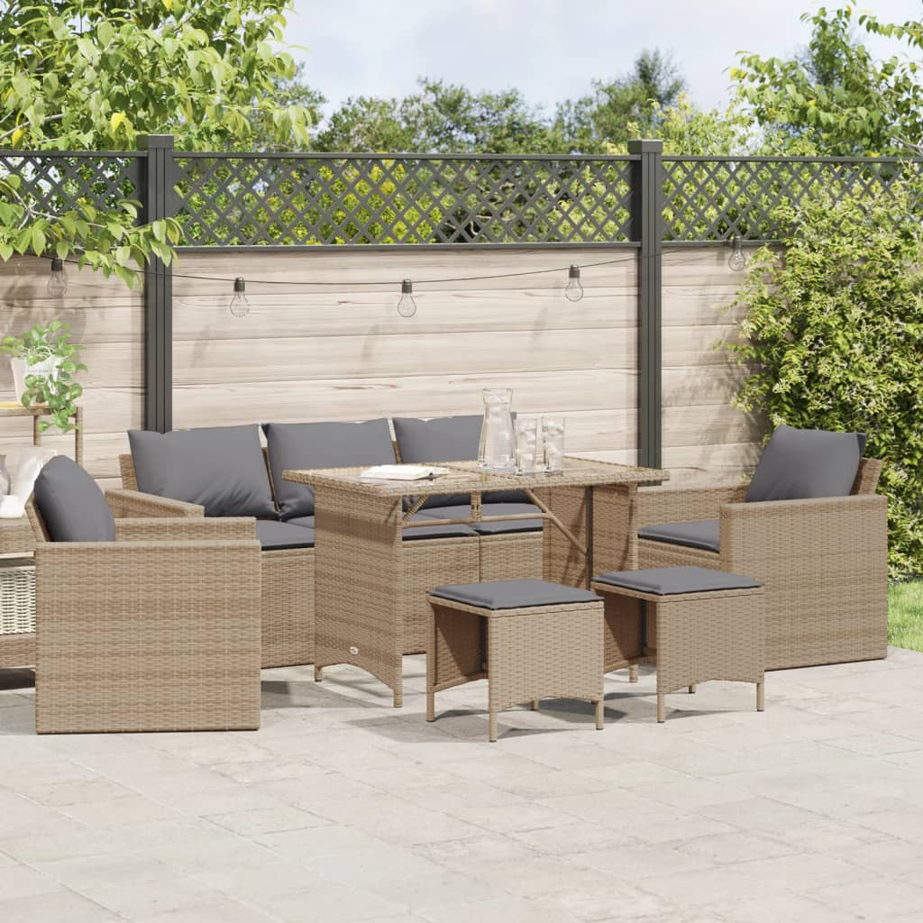 Soffgrupp För Dgården Med Dynor 6 Delar Beige Konstrotting