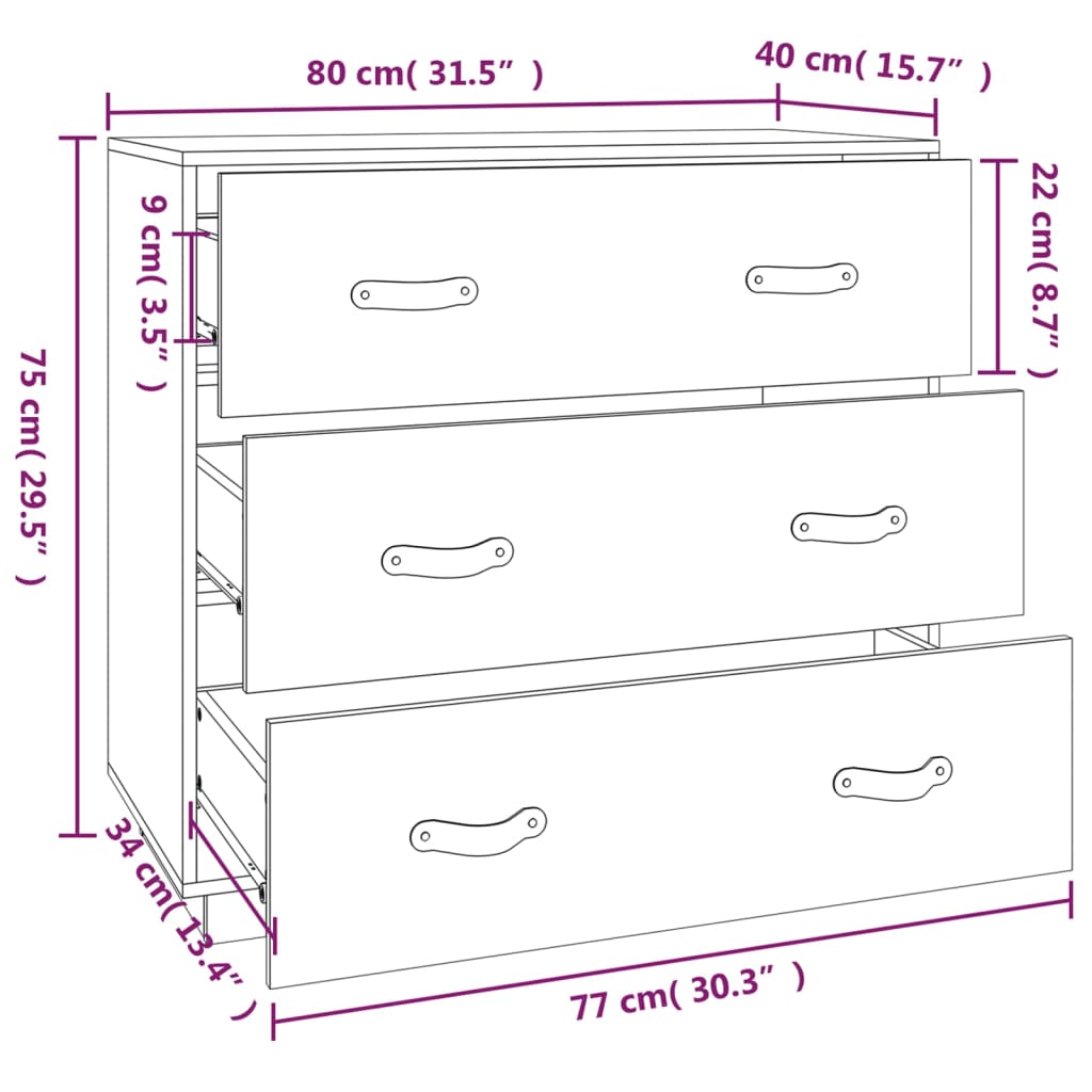 Skänk 80X40X75 Cm Massiv Furu