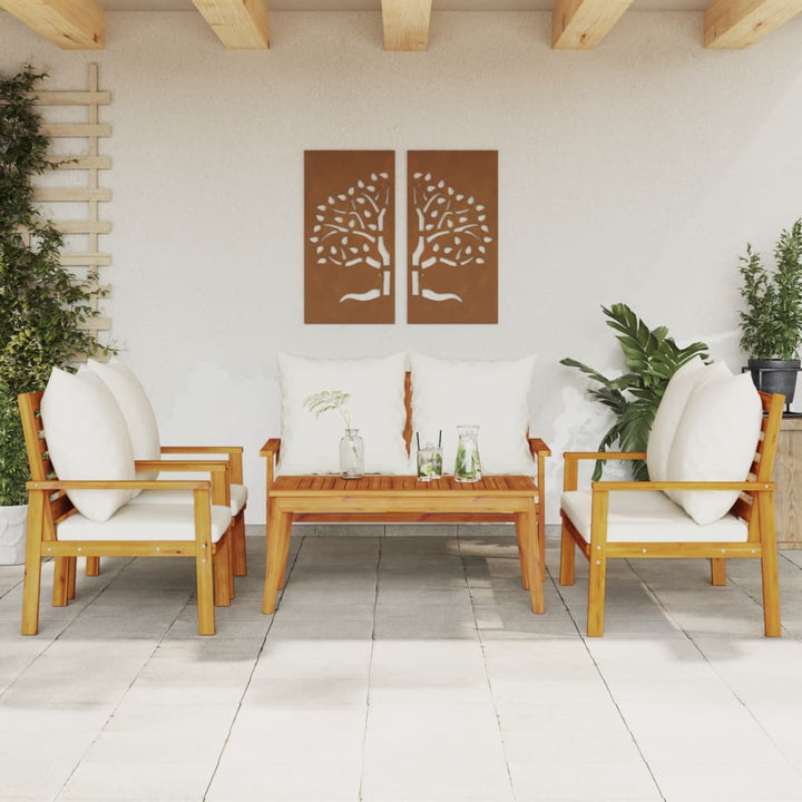 Loungegrupp 3 Delar Med Dynor Massivt Akaciaträ