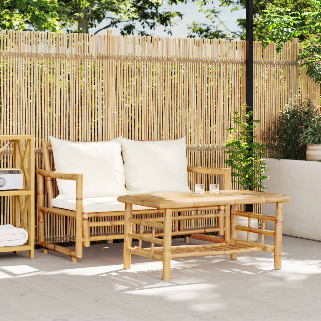 2-Delad Trädgårdssoffgrupp Med Kuddar Bambu
