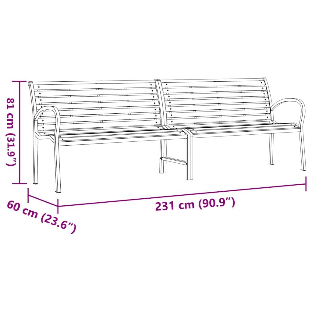 Trädgårdsbänk Brun 231 Cm Trä &amp; Pulverlackerat Stål