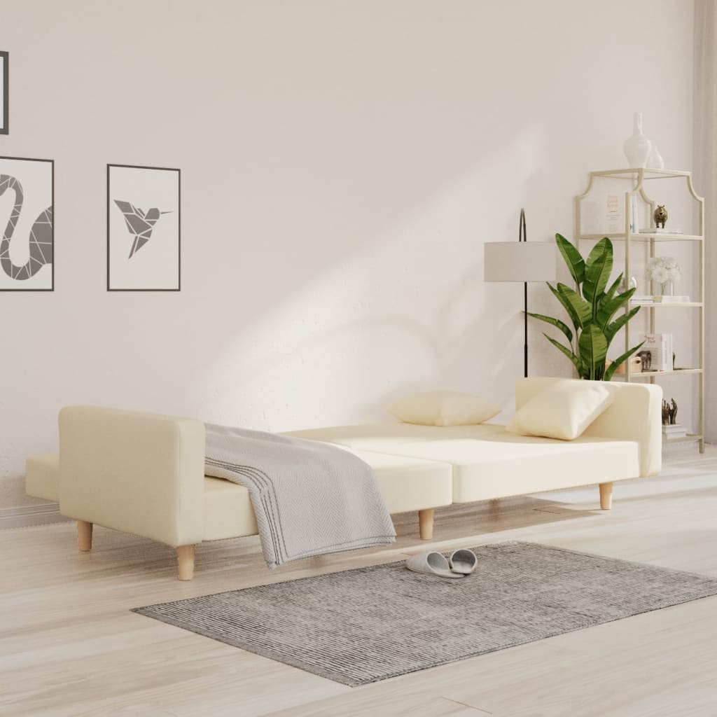 Bäddsoffa 2-Sits Med Två Kuddar Gräddvit Tyg