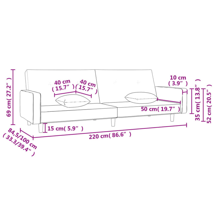 Bäddsoffa 2-Sits Med Två Kuddar Gräddvit Tyg