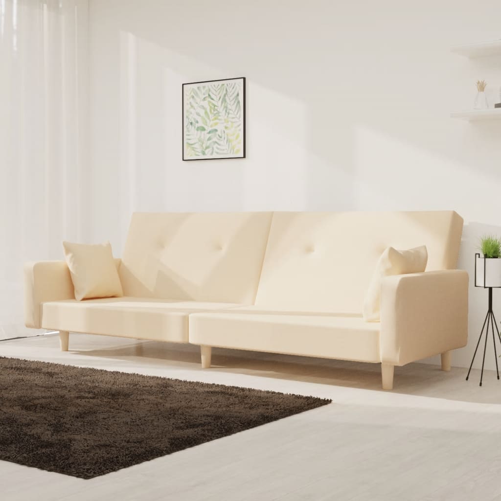 Bäddsoffa 2-Sits Med Två Kuddar Gräddvit Tyg