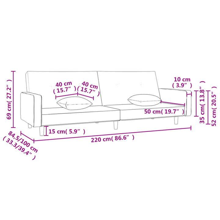 Bäddsoffa 2-Sits Med Två Kuddar Tyg