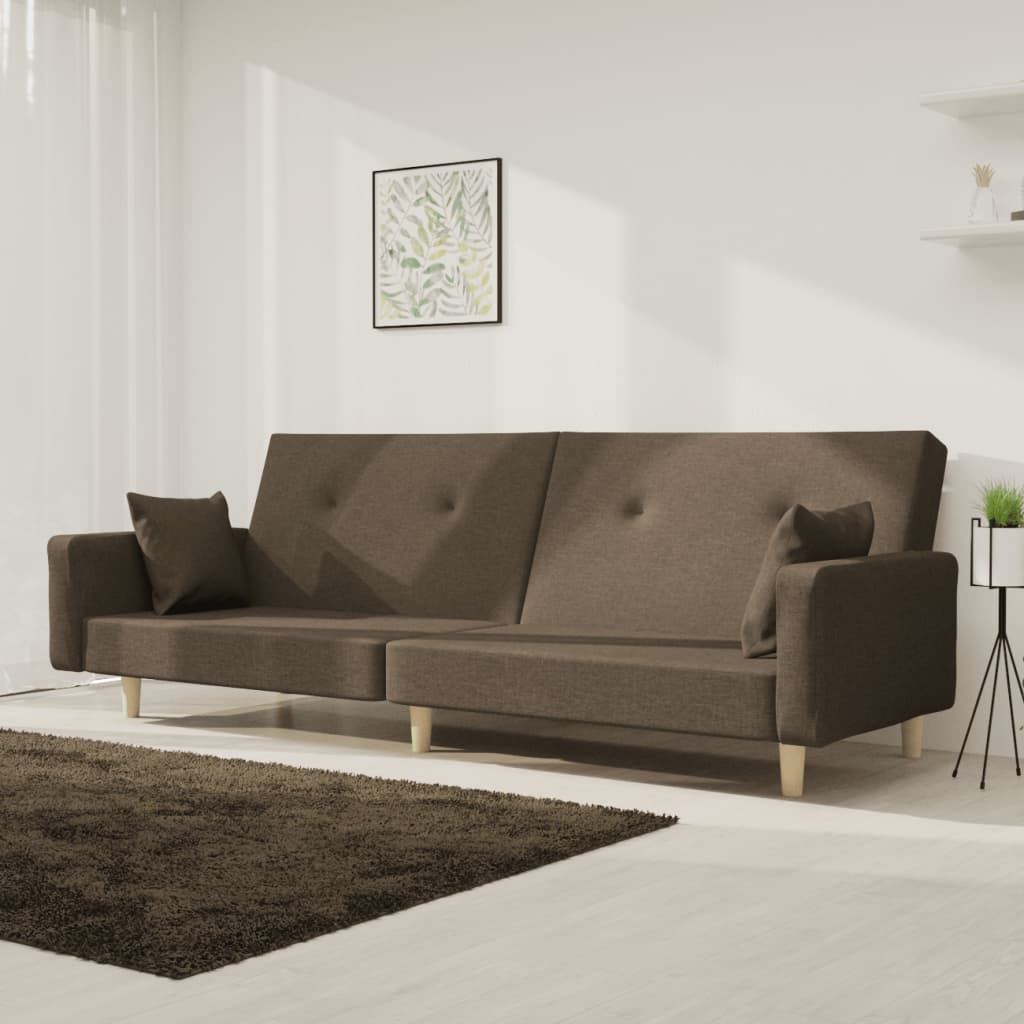 Bäddsoffa 2-Sits Med Två Kuddar Gräddvit Tyg