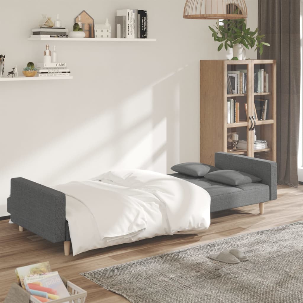 Bäddsoffa 2-Sits Med Två Kuddar Ljusgrå Tyg