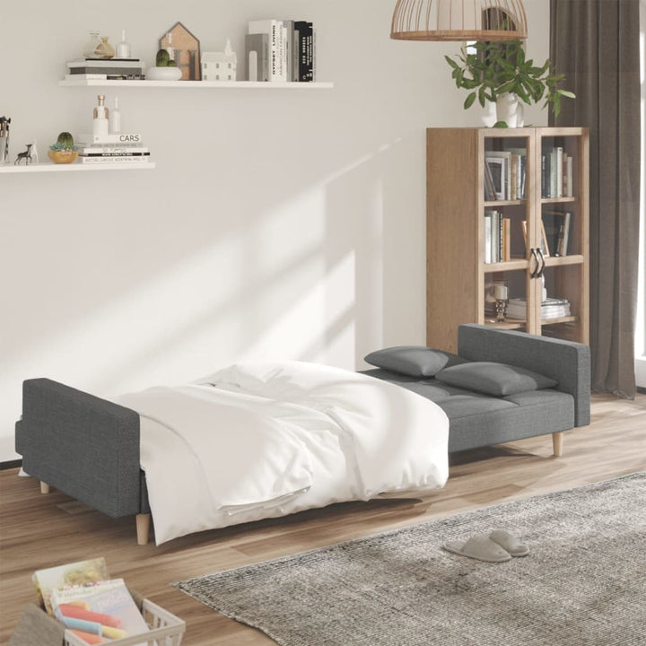 Bäddsoffa 2-Sits Med Två Kuddar Ljusgrå Tyg