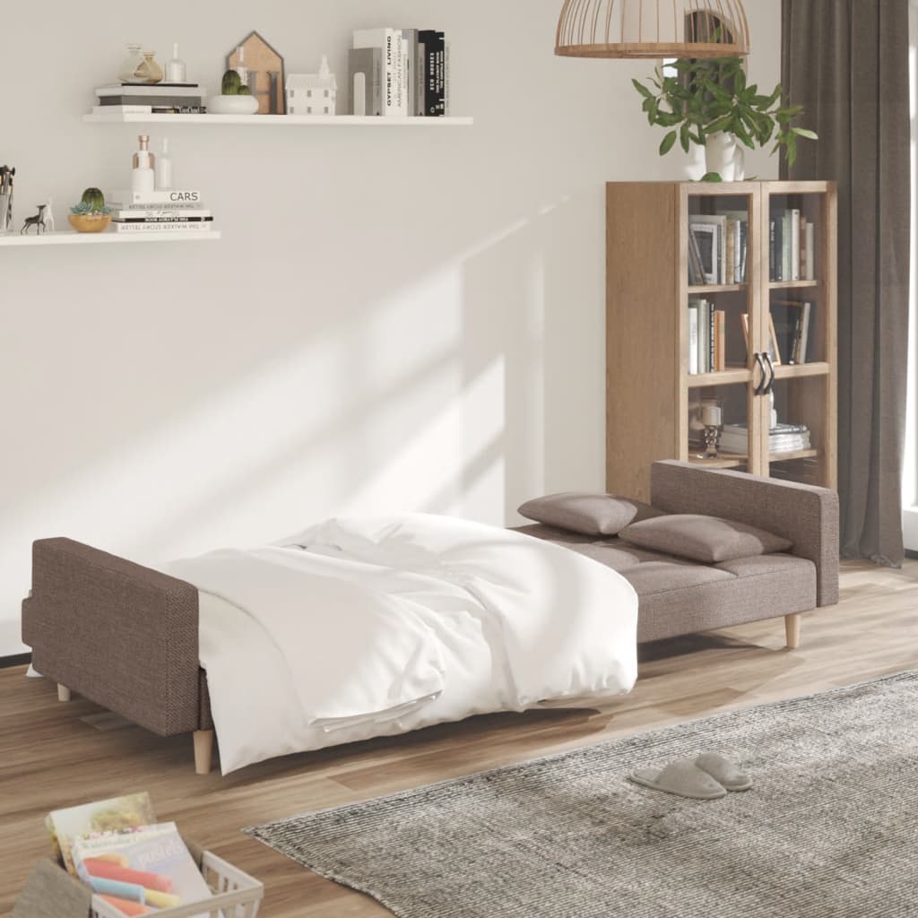 Bäddsoffa 2-Sits Med Två Kuddar Taupe Tyg
