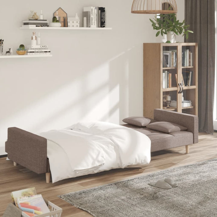 Bäddsoffa 2-Sits Med Två Kuddar Taupe Tyg