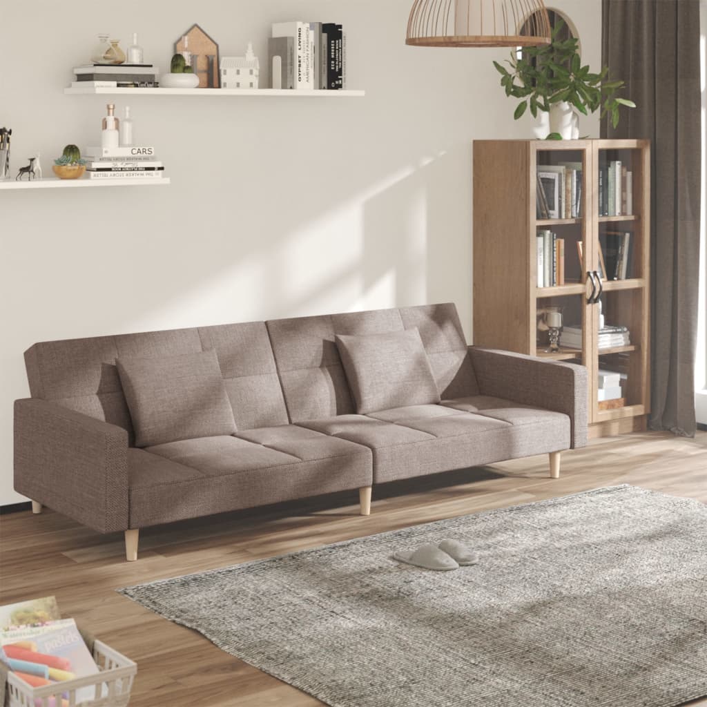 Bäddsoffa 2-Sits Med Två Kuddar Taupe Tyg