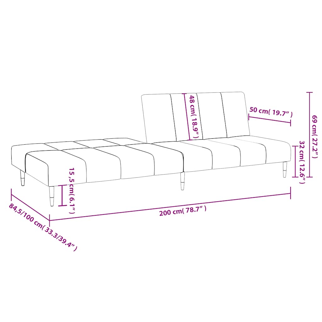 Bäddsoffa 2-Sits Mörkgrå Sammet