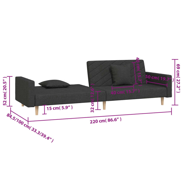 Bäddsoffa 2-Sits Med Två Kuddar Svart Tyg