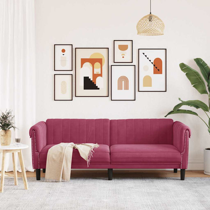 Soffa 3-Sits Vinröd Sammet