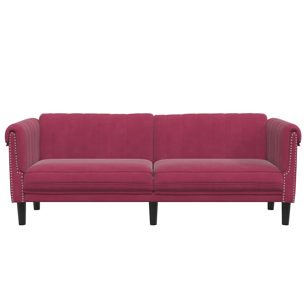 Soffa 3-Sits Vinröd Sammet