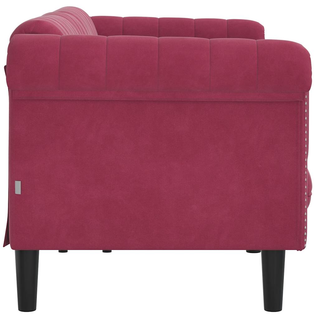 Soffa 3-Sits Vinröd Sammet