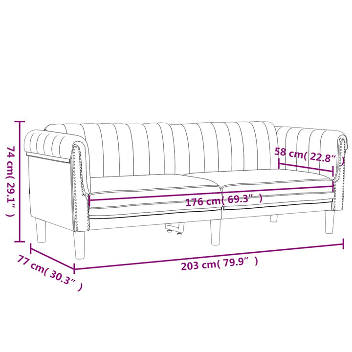 Soffa 3-Sits Vinröd Sammet