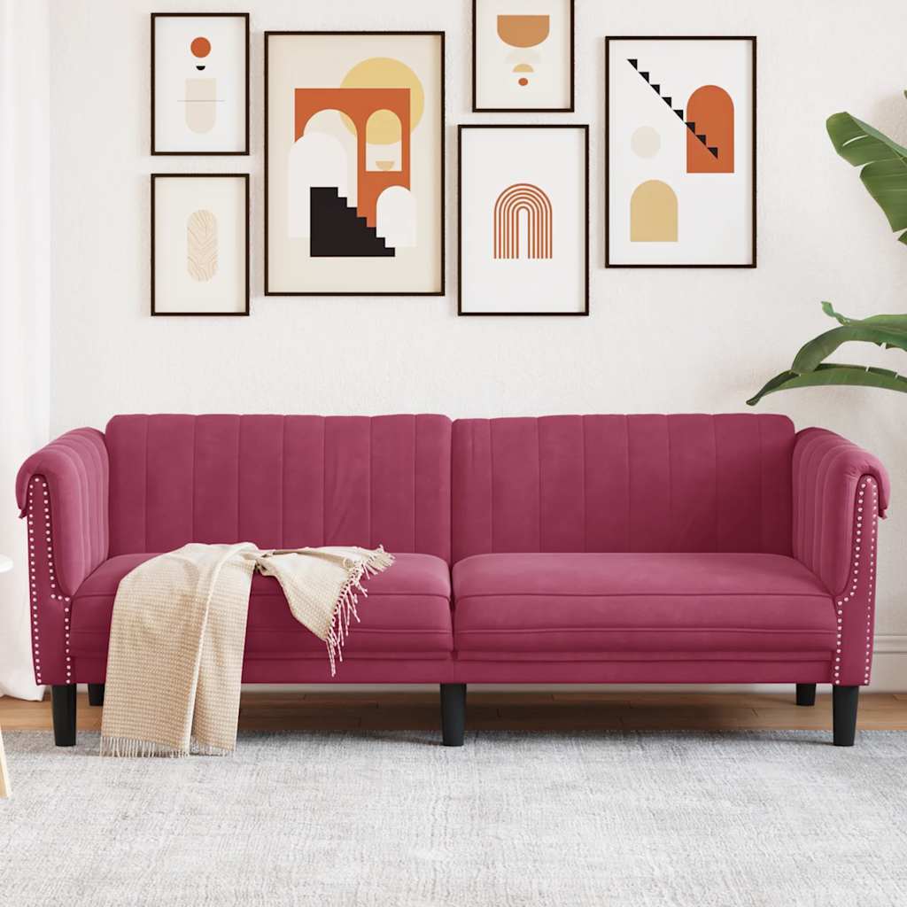 Soffa 3-Sits Vinröd Sammet
