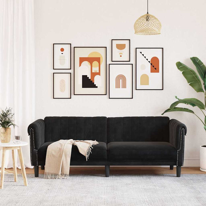 Soffa 3-Sits Svart Sammet