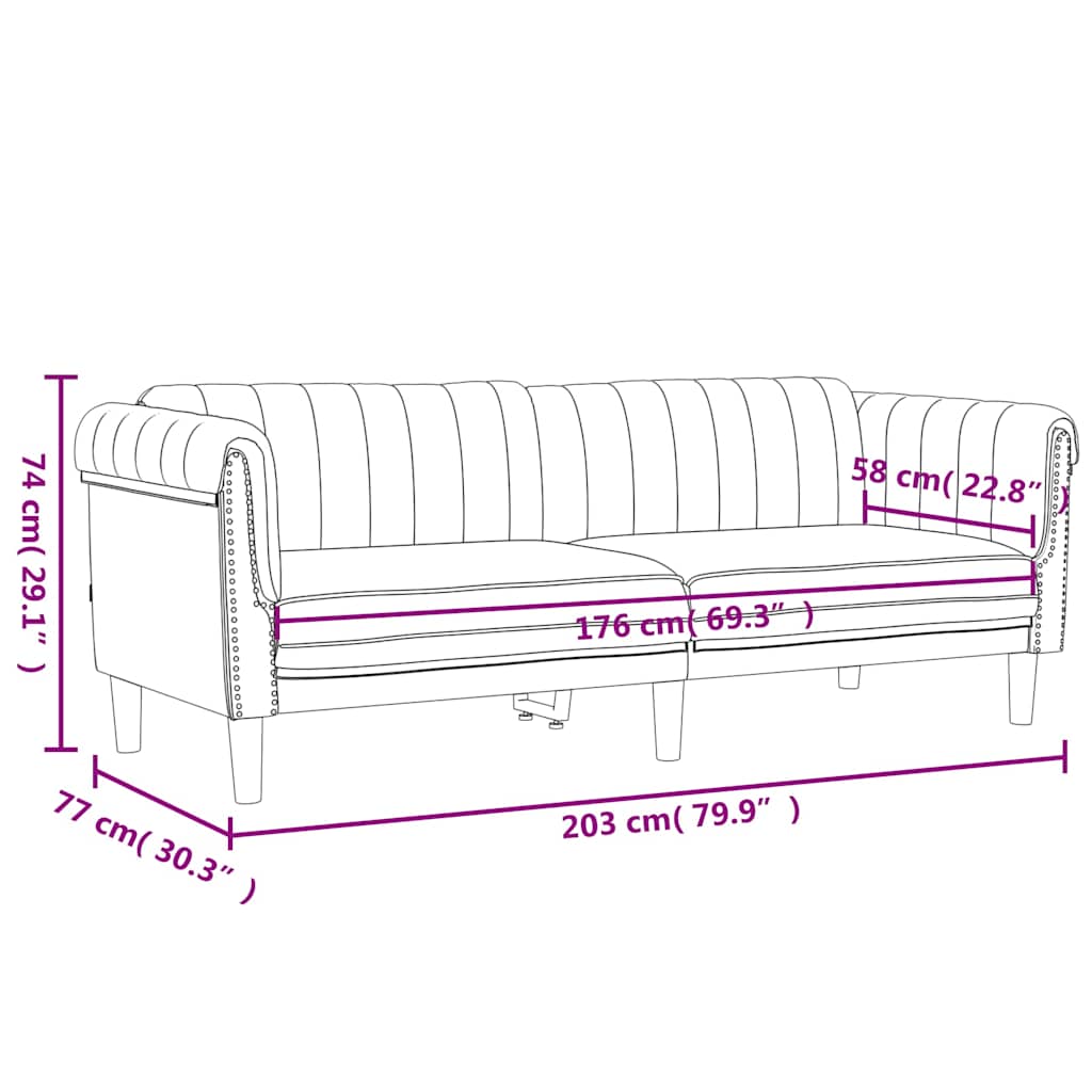 Soffa 3-Sits Svart Sammet