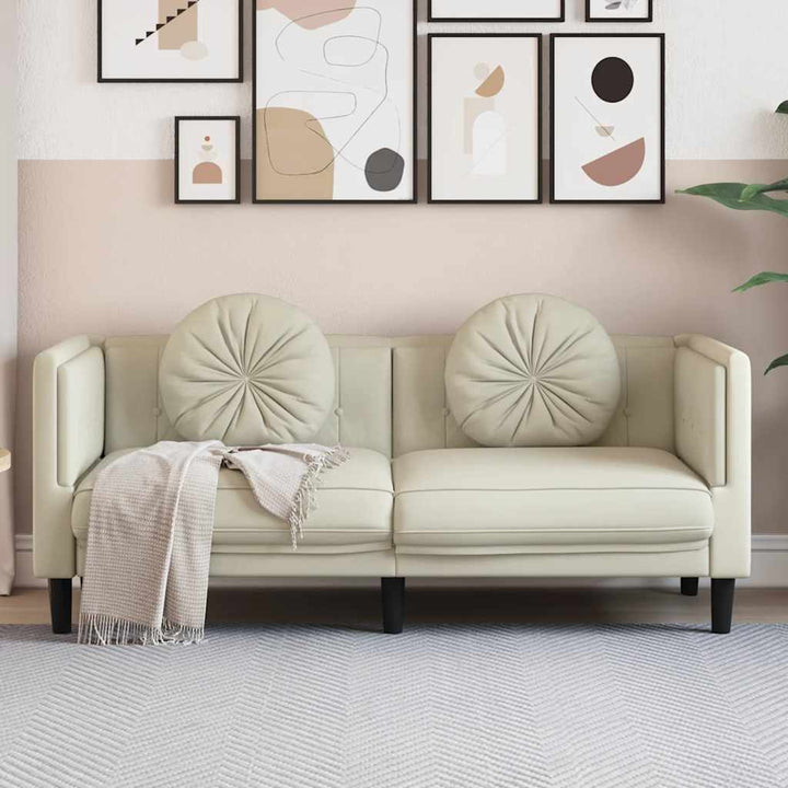 Soffa Med Kuddar 3-Sits Gräddvit Sammet