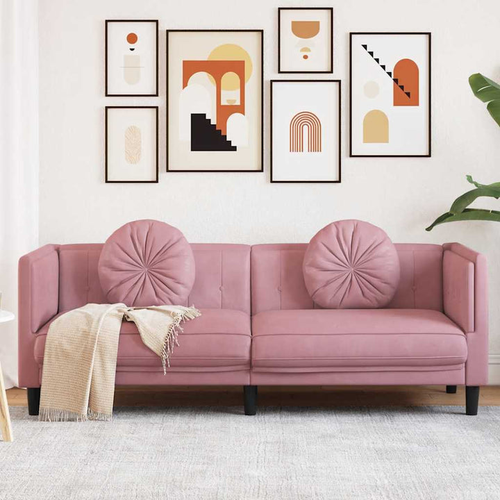 Soffa Med Kuddar 3-Sits Gräddvit Sammet