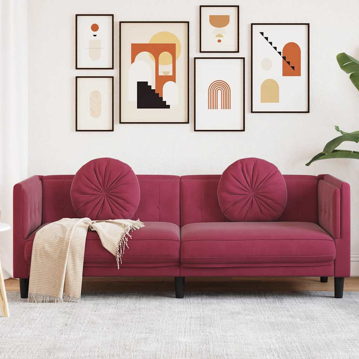 Soffa Med Kuddar 3-Sits Gräddvit Sammet