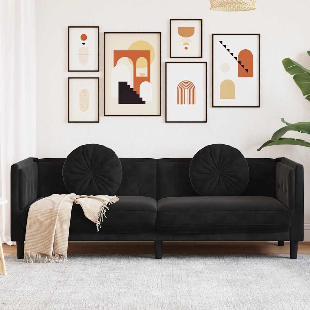 Soffa Med Kuddar 3-Sits Gräddvit Sammet