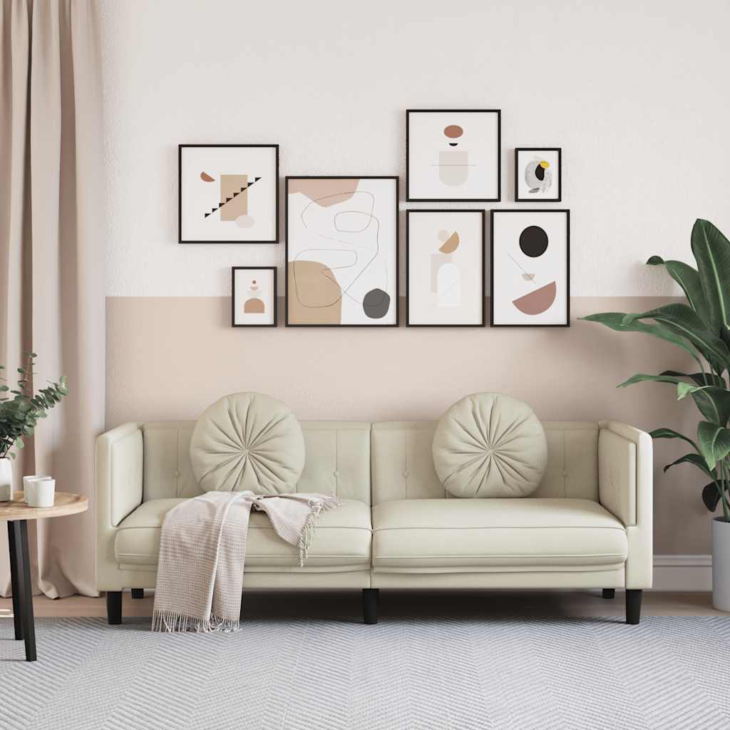 Soffa Med Kuddar 3-Sits Gräddvit Sammet