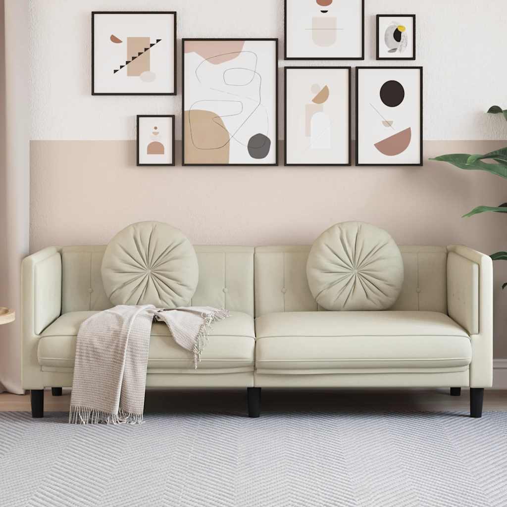 Soffa Med Kuddar 3-Sits Gräddvit Sammet