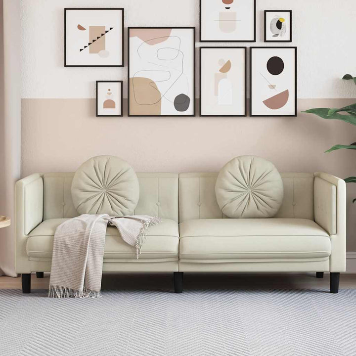 Soffa Med Kuddar 3-Sits Gräddvit Sammet